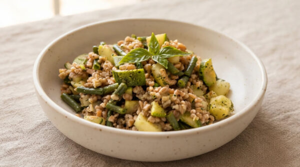 Insalata di farro estiva con fagiolini, patate e zucchine