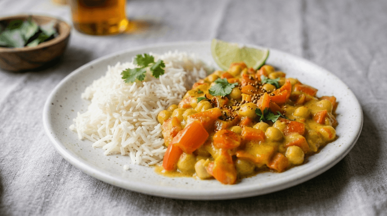 Curry di Ceci e Peperoni con latte di cocco e Riso Basmati