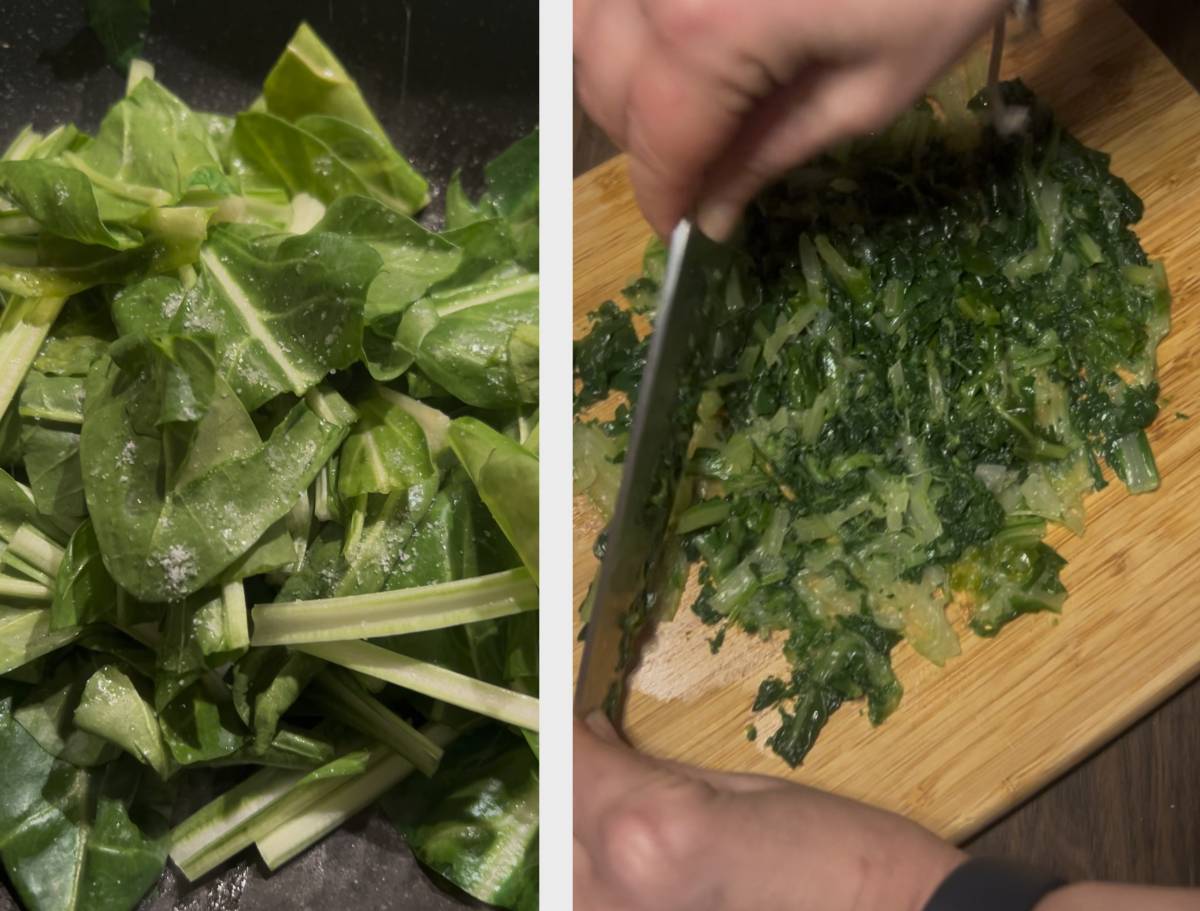 Bietole cotte e tritate per le crocchette di patate e bietole