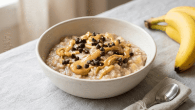 Porridge vegano con banana e cioccolato fondente, cremoso e senza latte