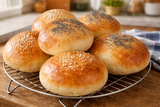 Panini al latte vegani soffici appena sfornati su vassoio