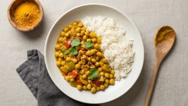 curry di ceci e peperoni senza latte di cocco con riso basmati