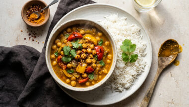 curry di ceci e peperoni senza latte di cocco con riso basmati