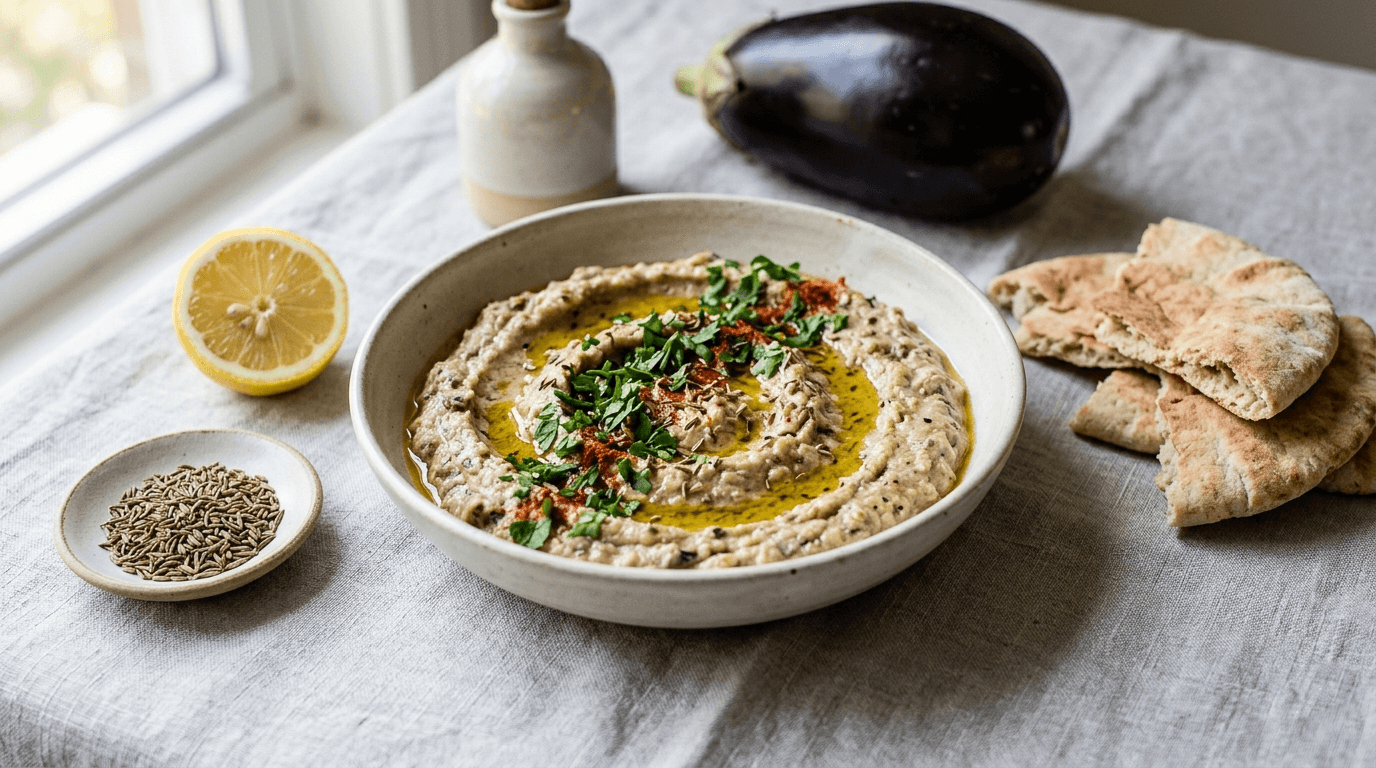 baba ganoush vegano cremoso con tahina e limone