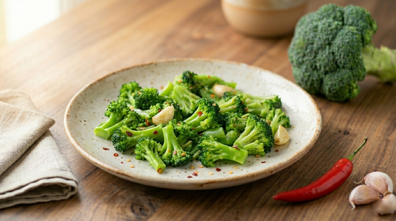broccoli piccanti in padella con aglio e peperoncino