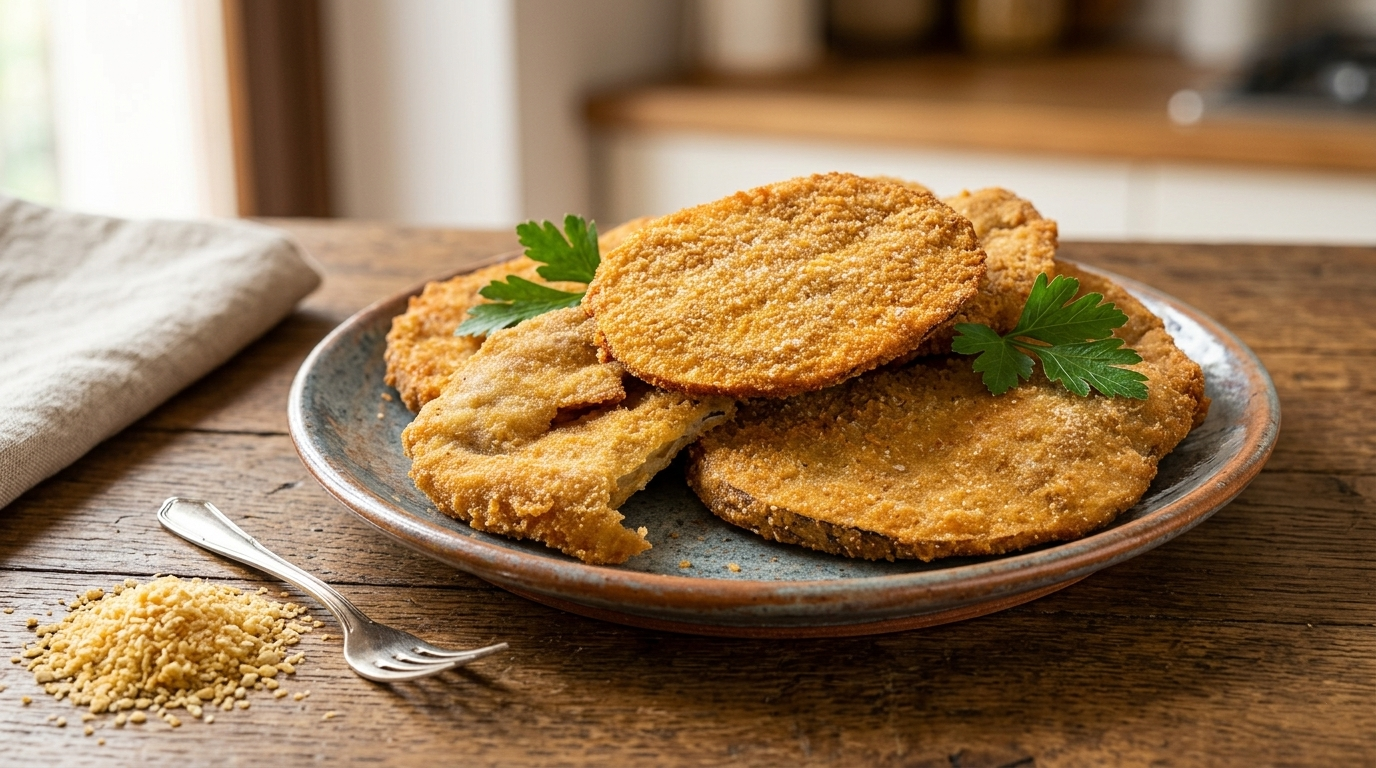 cotolette di melanzane vegane croccanti su piatto