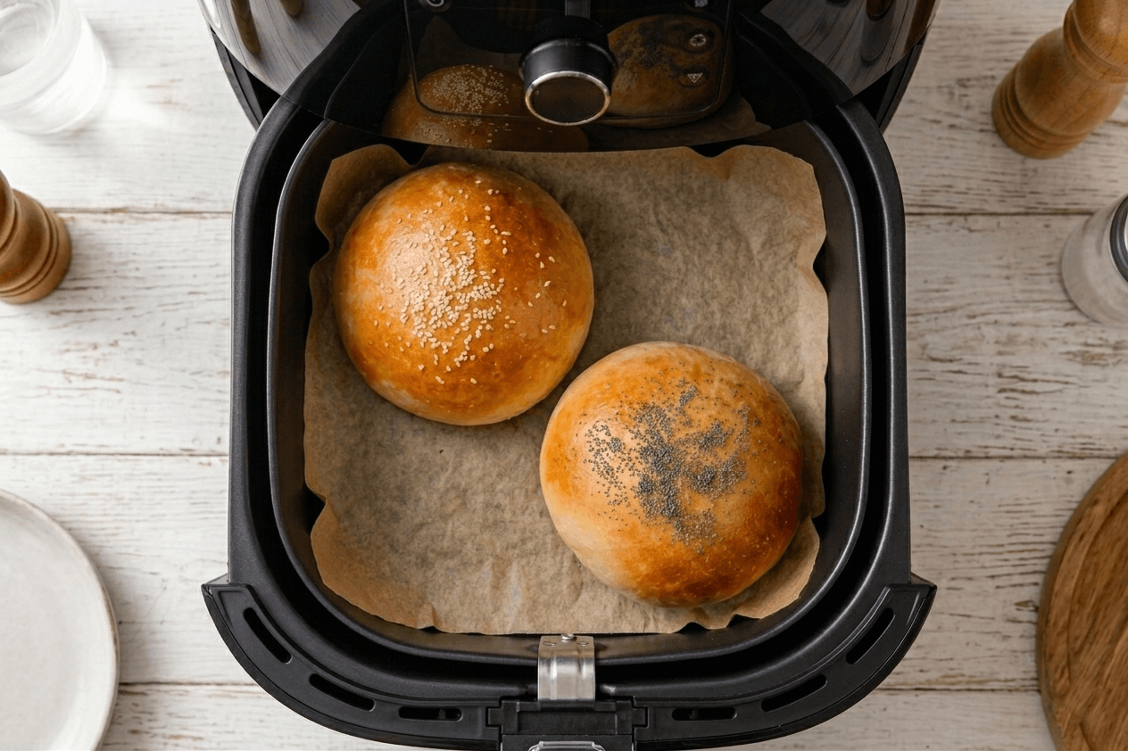 panini vegani in friggitrice ad aria dorati e soffici