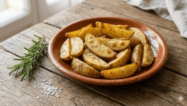 patate in friggitrice ad aria croccanti con rosmarino su piatto