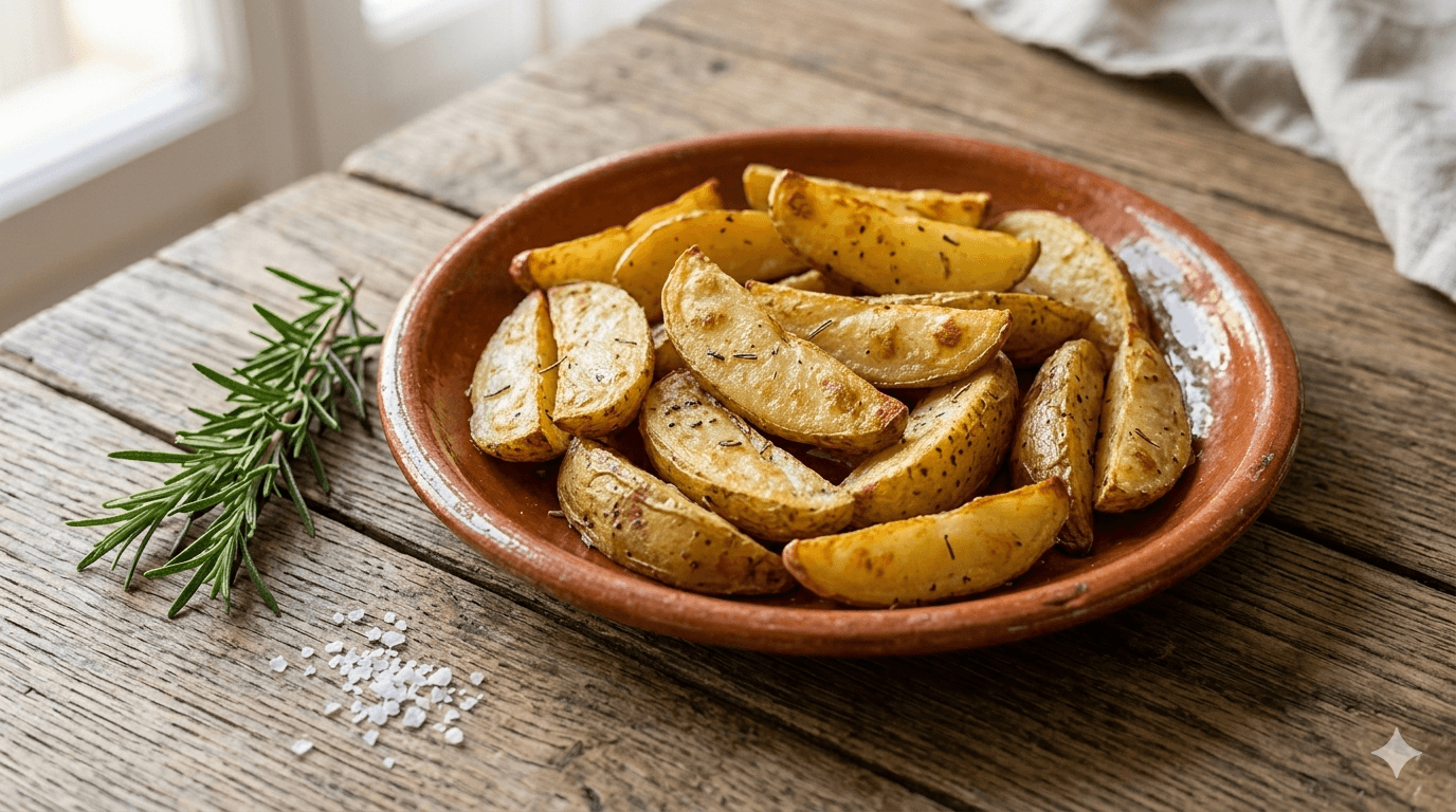 patate in friggitrice ad aria croccanti con rosmarino su piatto