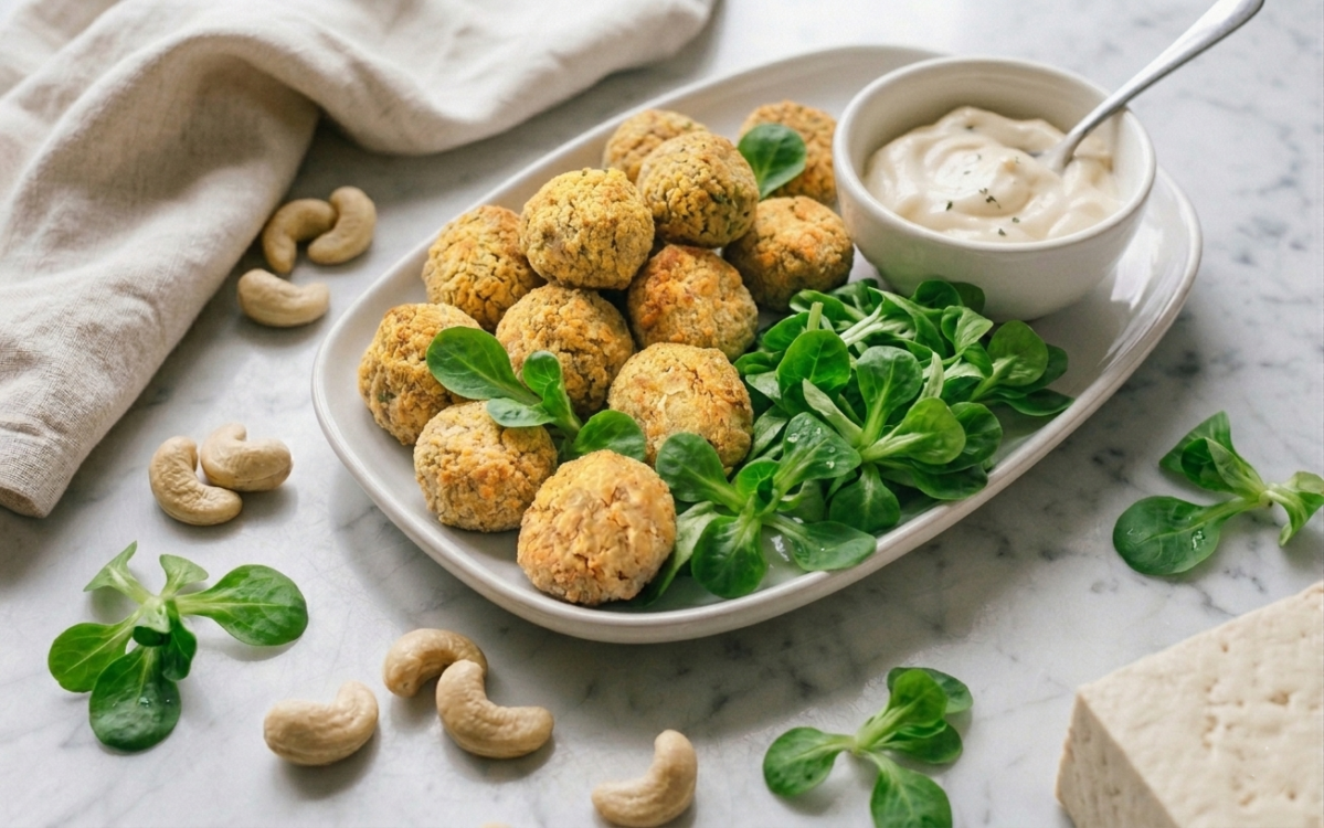 Polpette di tofu vegane in friggitrice ad aria