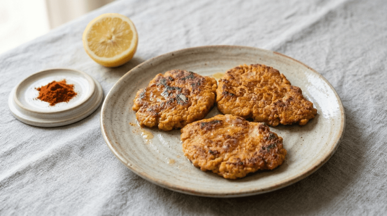 Pollo al limone senza pollo vegan con farina di ceci
