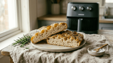 interno alveolato della focaccia di patate in friggitrice ad aria