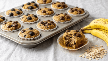 muffin vegani banana avena 3 ingredienti nella teglia
