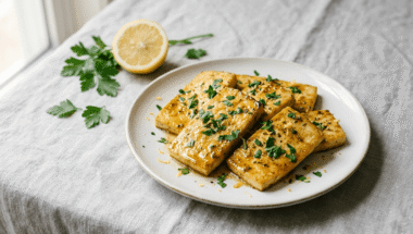 scaloppine di tofu al limone con prezzemolo fresco, ricetta vegana veloce
