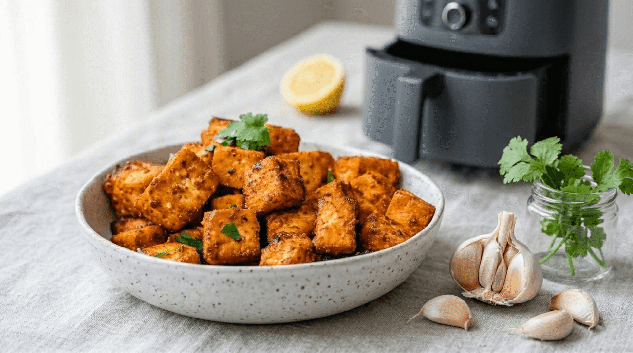 Tofu friggitrice ad aria limone e aglio