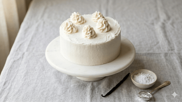 torta alla vaniglia vegana alta e soffice, perfetta da compleanno