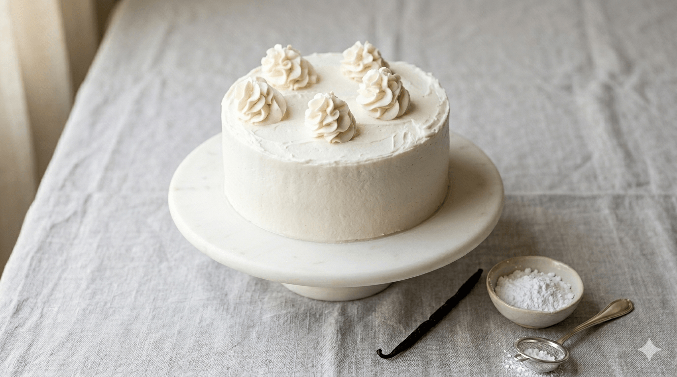 torta alla vaniglia vegana alta e soffice, perfetta da compleanno