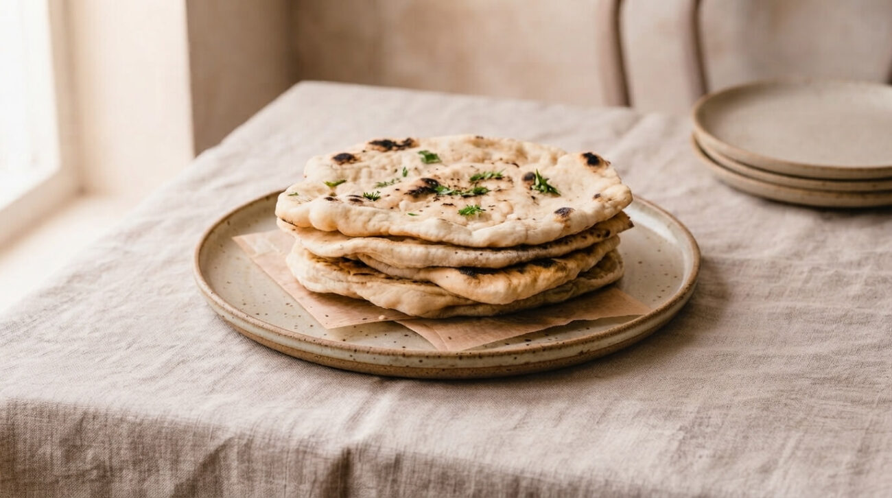 Pane naan vegano senza yogurt in padella