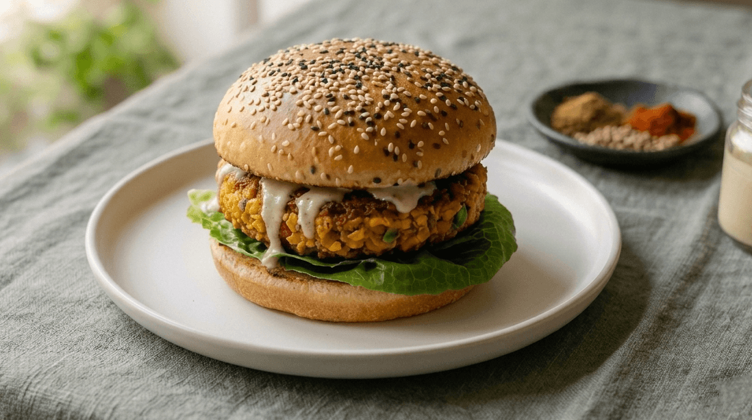 burger di lenticchie rosse vegani speziati
