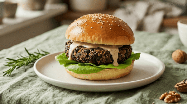 burger vegani di borlotti con riso e noci