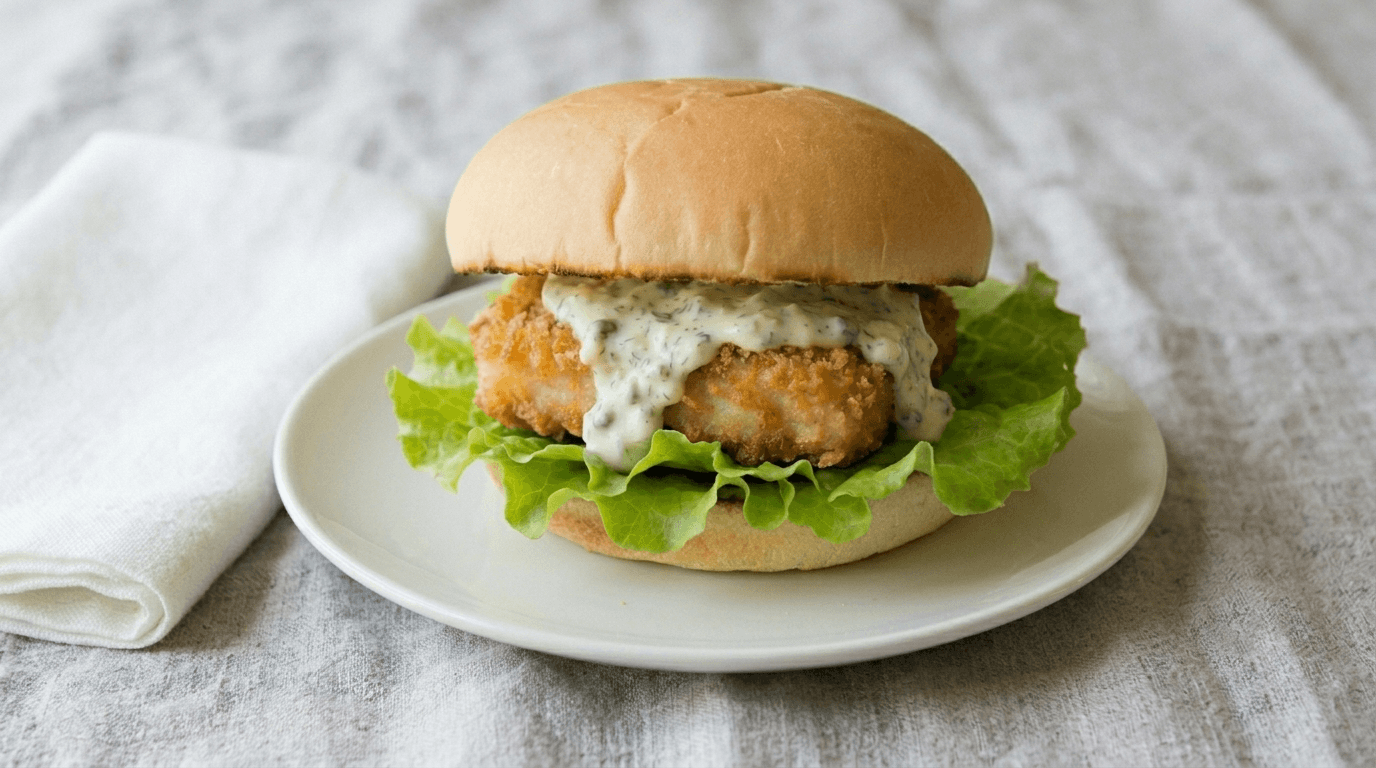 burger vegano di tofu sapore di pesce nel panino con tartare