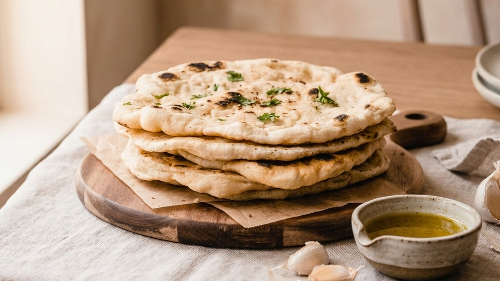 Naan vegano senza yogurt su tagliere