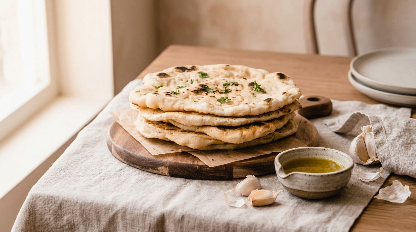 Naan vegano senza yogurt su tagliere