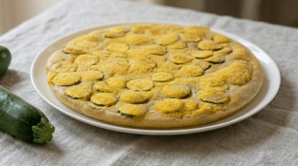 schiacciata di zucchine croccante al forno su piatto