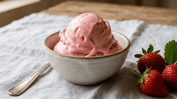 Gelato alla fragola vegano senza gelatiera in coppetta
