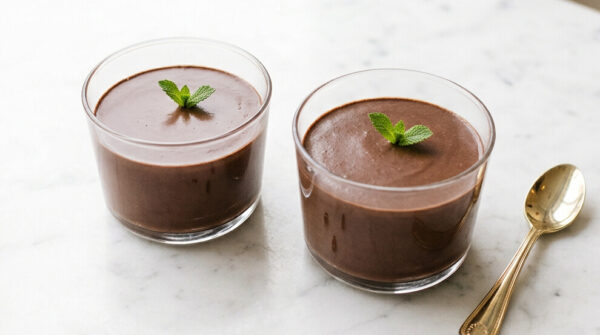 mousse al cioccolato all'acqua vegana in ciotolina