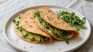 piadina proteica di lenticchie vegana su piatto