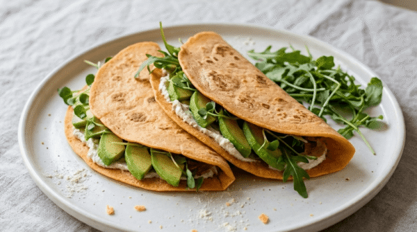 piadina proteica di lenticchie vegana su piatto