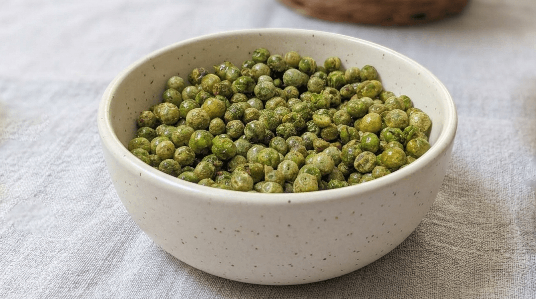 piselli croccanti in friggitrice ad aria in una ciotola